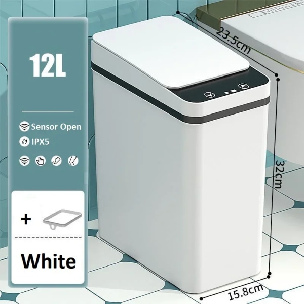 Automatisk intelligent soptunna Smart soptunna Smart förvaringshink för badrum Vattentät toalett 12L soptunna soptunna White 12L Battery