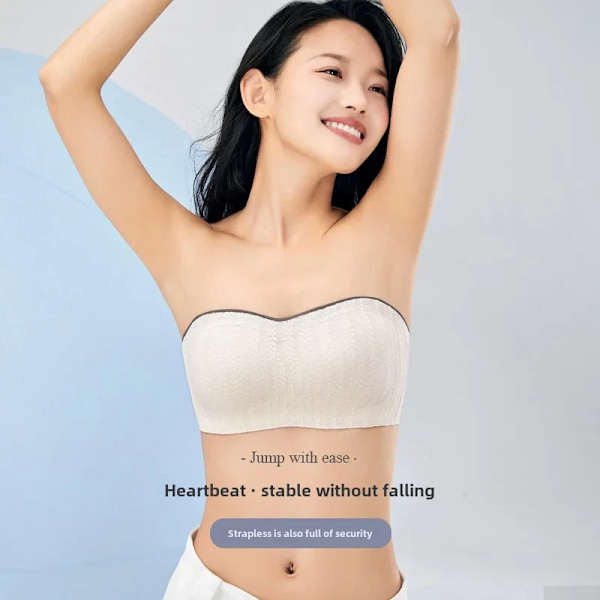 Sommar Kvinnors Strapless Bh Anti-Exponering Anti-Slip Ingen Stålring Rygglös Underkläder Nylon Tyg Liten Bröst Wraps SKY BLUE L (75C/80AB recommended)