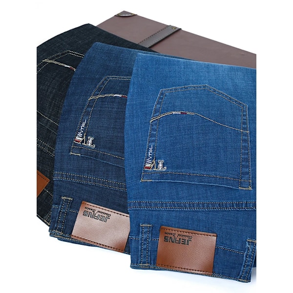 Sommer Tynde Mænd Straight Jeans Klassisk Sort Blå Stretch Casual Business Baggy Denim Bukser Mærke Bukser black 36