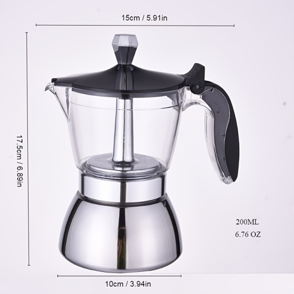 1 st Premium Transparent Moka Pot - 4/6 koppar spishäll espressobryggare för kubanskt kaffe och italiensk espresso - lätt att använda och rengöra