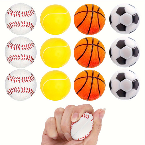 12st mjukt skumsvamp Sportbollar Minisportbollar, klämbara stressbollar Miniskumbollar Fotboll Basket Tennis Och Baseball 12pcs