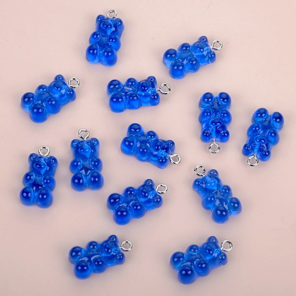 10 stk. slikfarvede gummi mini bjørne charms til smykkefremstilling DIY vedhæng søde øreringe halskæde kreative fund 20X10mm Dark Blue bear