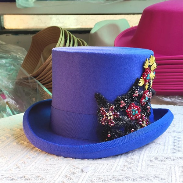 Special High Top hat Trollkarl hög hatt Prestanda Brittisk svart jazz topp hattar manliga och kvinnliga domstol gentleman platt filt hatt 11 L 58-60