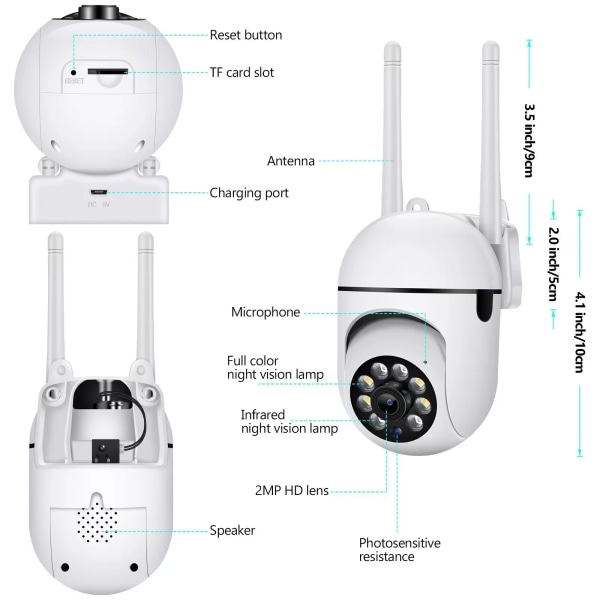 3MP 1/2/4PCS PTZ Wifi Kamera Säkerhet Smart IP Utomhus CCTV Övervakningskamera Autospårning Night Vision Tvåvägsljudmonitor US PLUG 2PCS Camera 64G