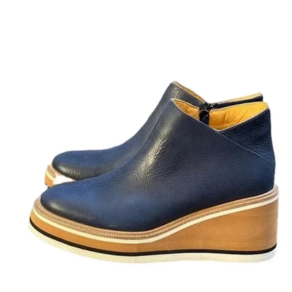 Damskor Platform Ankle Boots Mode Höst och Vinter Enfärgad dragkedja Tjocksula Snöskor Bekväma Utomhus Korta Stövlar Blue 36