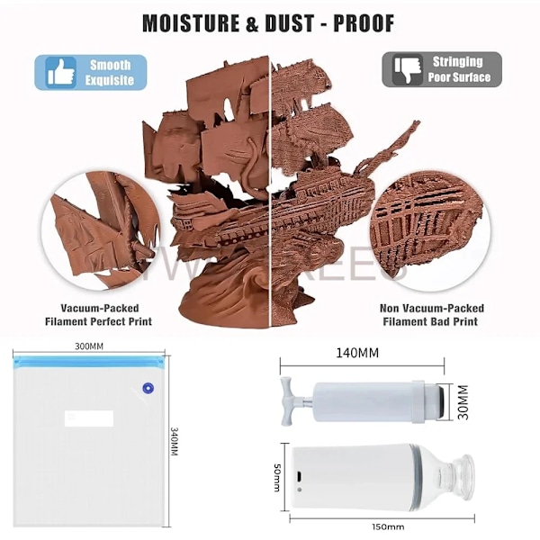 3D-tulostus tyhjiöpussi filamentti kuivausrumpu Pla Abs Tpu Petg filamentti säilytyspussi säilytystila kosteudenkestävä 3D-tulostustarvikkeet 2 hand pump
