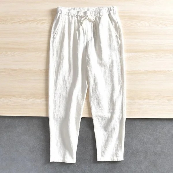 Mäns Casual Byxor Baggy Streetwear Män Joggers Bomull Lin Sport Byxor Lång Raka Byxor För Män white US XXL