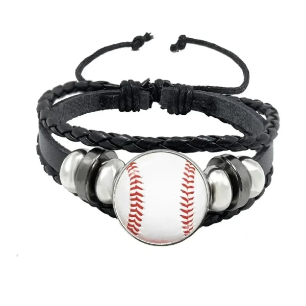 Fotboll Basket Volleyboll Glaslegering Knapparmband Punk Flerlagers flätat läderarmband Fotboll Sport Älskargåva baseball 18cm