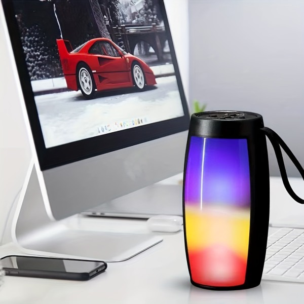 Trådlösa högtalare med färgglada lampor, kortplats, portabla minihögtalare med 300 mAh batteri, stöder TF- och U-diskexpansion Black Color