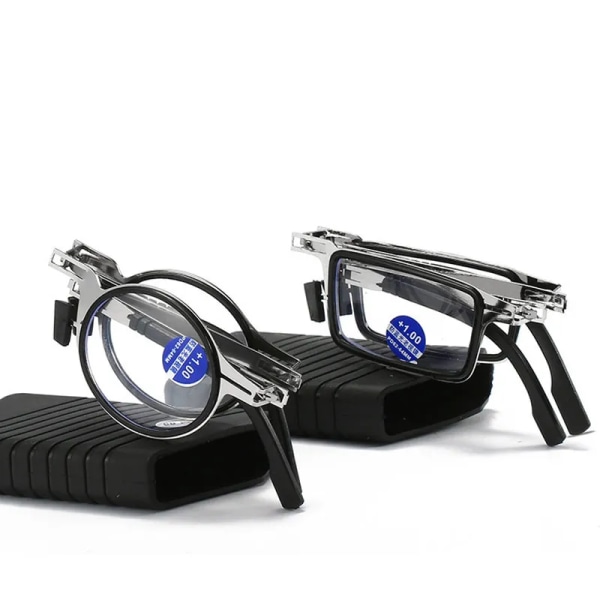 Bärbara hopfällbara läsglasögon i metall Vintage runda fyrkantiga hopfällbara ålderssynthetsglasögon Anti-blå ljusa glasögon med fodral Round Without Box