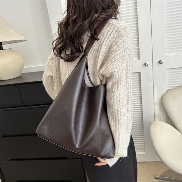 Western-Style Taske Tote Bag Kvinders 2023 Ny Fashion Solid Farve Tekstur Skuldertaske Årets Populære Underarmstaske Brown