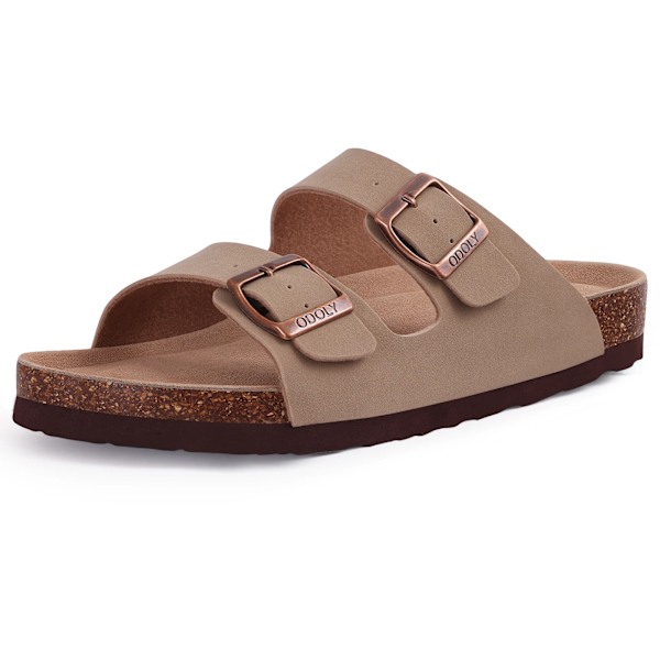 Goosecret Clogs Tofflor Kvinnor Utomhus Strand Skor Med Dubbel Spänne Kvinnlig Mode Gradient Kork Sandaler Komfort Casual Slider PU-Apricot3 37(fit 22.5cm)