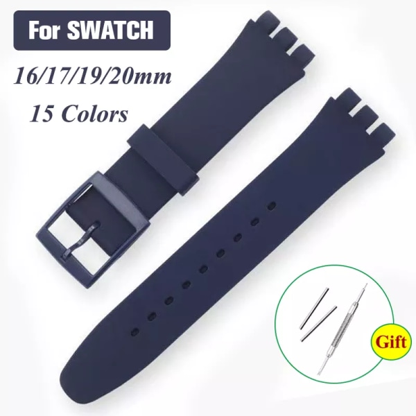 16mm 17mm 19mm 20mm Mjukt silikonarmband Färgglatt klockband för Swatch Watch Arm Replacement Klockor Tillbehör med verktyg DarkBlue
