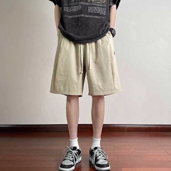 Shorts Mäns Sommar Mode Varumärke I Hong Kong Style Loose Raka Shorts Japanska-Stil Retro Casual Pirate Short T Khaki XXL