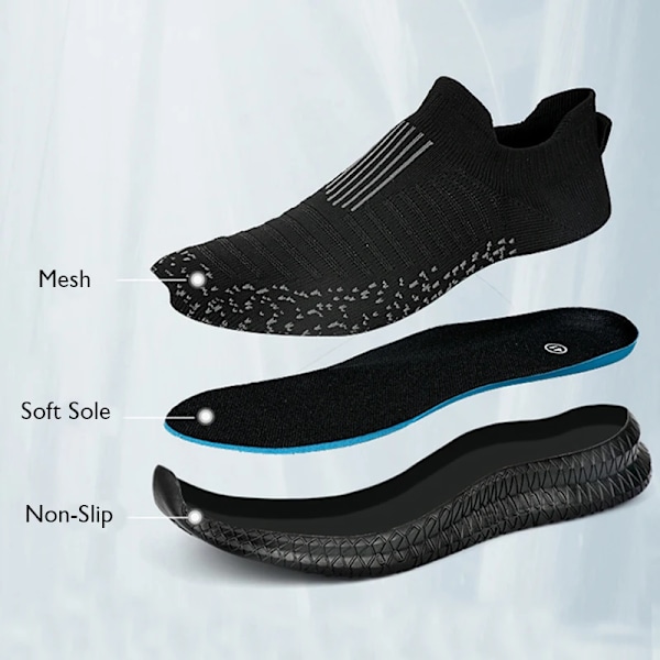 Åndbare Mænd Casual Sko Let Udendørs Mænd Gåture Sko Anti-Slip Mænd Sneakers Slip På Flats Vulcanizers Sko 2023 Black 45