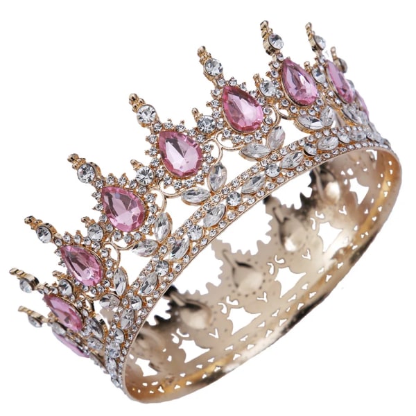 Europiska bröllopsprinsessan Tiara Rund Barock Pageant Kronor Kristall Hel Krona Kung Tiar Bröllop Krona Hår Klänning Accessoarer Blue Zinc Plated