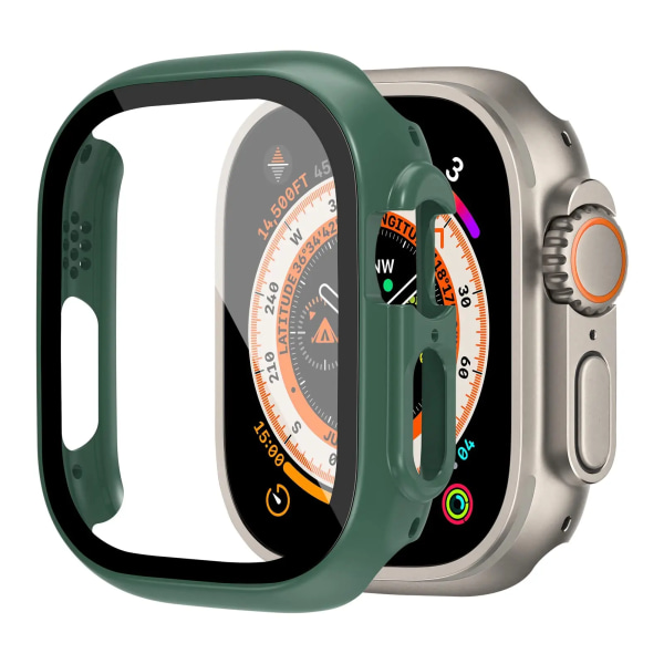 Cover till Apple Watch Ultra Case 49mm Tillbehör PC Stötsäker Bumper+Skärmskydd i härdat glas iwatch Series Ultra 2 green 49mm Ultra 1 2