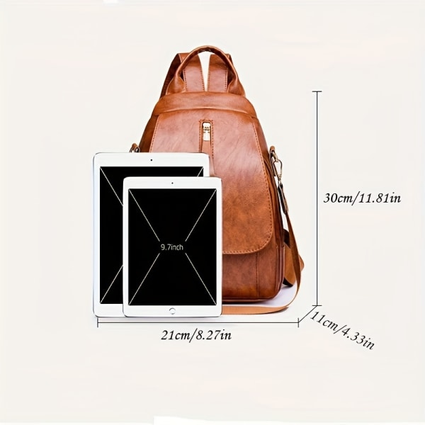 Minimalistisk PU-läder ryggsäck för kvinnor, enfärgad daglig pendlingssäck, klassisk mångsidig förvaringsväska för resor Brown