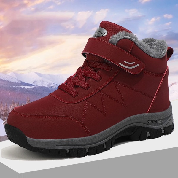 2023 Vinter Kvinnor Herr Stövlar Vattentät Läder Sneakers Herr Ankel Boots Utomhus Inte halka Plysch Varm snö Vandringsstövlar Man Skor Black Rose Red-1 43