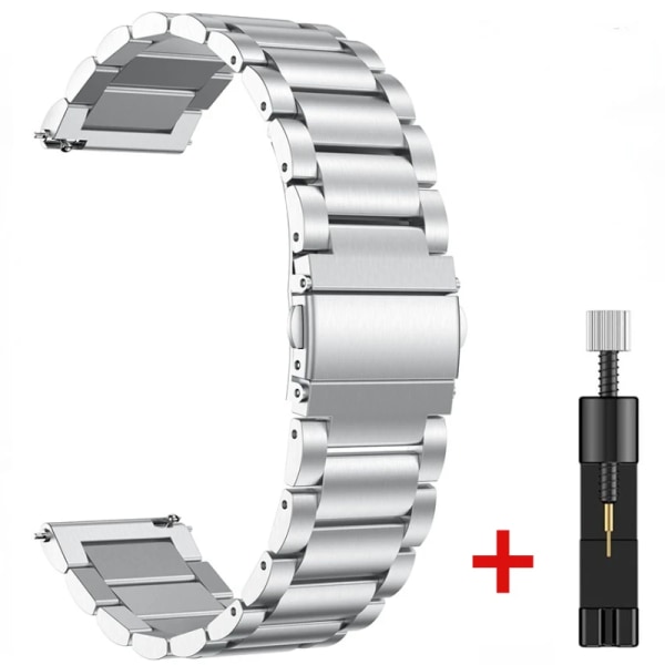 Metallrem för Samsung Galaxy Watch 3 4 5 Amazfit GTR Högkvalitativt rostfritt stål klockarmband för Huawei Watch GT 2/3 Pro Silver 22mm Watch Band