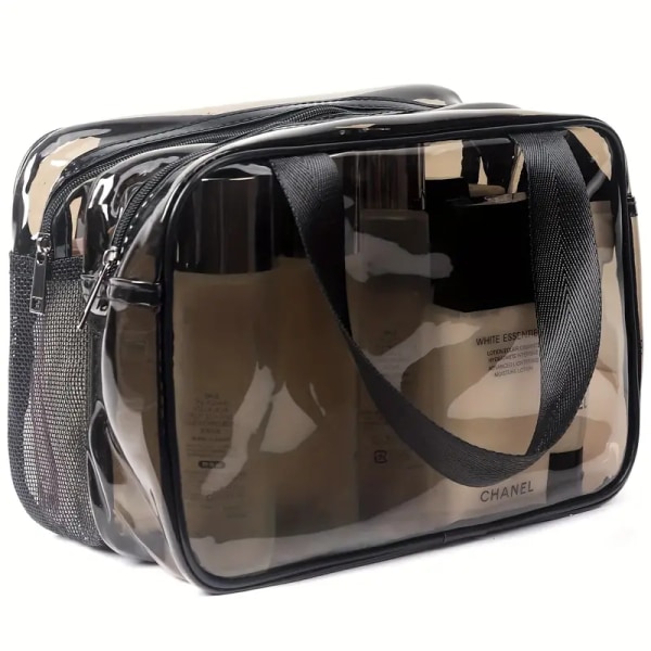 Large Clear Makeup Bag Toiletry Bag, Waterproof Travel Cosmetic Bag, Transparent PVC Zipper Tote Bag With Handle