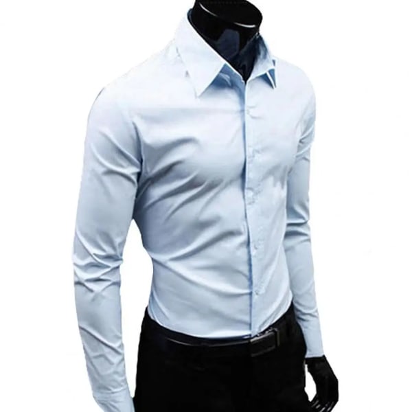 Elegant affärsskjorta Knäppningsstängd bomull för män Slim Fit Businessskjorta i bomull Luktfri snapsskjorta för vardagslivet Light Blue XXXXL