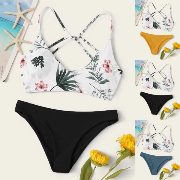 Nytt 2024 Bikini Kvinna Blommor Slumpmässigt print Bikini Set Push-up baddräkt Strandkläder Vadderade badkläder Bikini Brasiliansk baddräkt Blue L