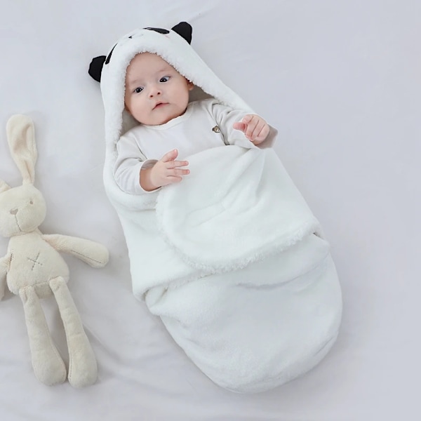 Mjuk baby sovsäck varm höst och vinter nyfödd baby wrap filtar tecknadCocoon för spädbarn Flanell  Baby Sleepsack 0-9M White-panda 0-3M