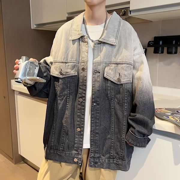Gradientti Denim Takki Miehet 2023 Uusi Kevät Löysä Korealainen Tyyli Amerikkalainen Retro Hong Kong Tyyli Takki Syksy Ja Talvi Blue XXL