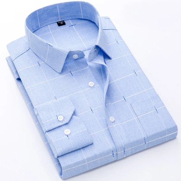 Ny bomull, högkvalitativ lyxig original långärmad för män Sociala formella Eleganta skjortor för män Randiga casual 5 38