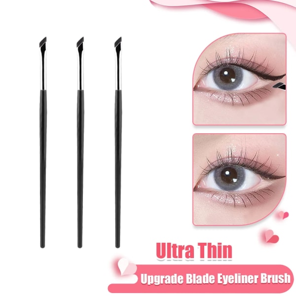 Uppgradera Blade Eyeliner Borste Ultratunn Fin Vinkel Platt ögonbryn Borste Under ögonen Placera Sminkborste Exakt detalj Borste Nytt 2PCS Mix