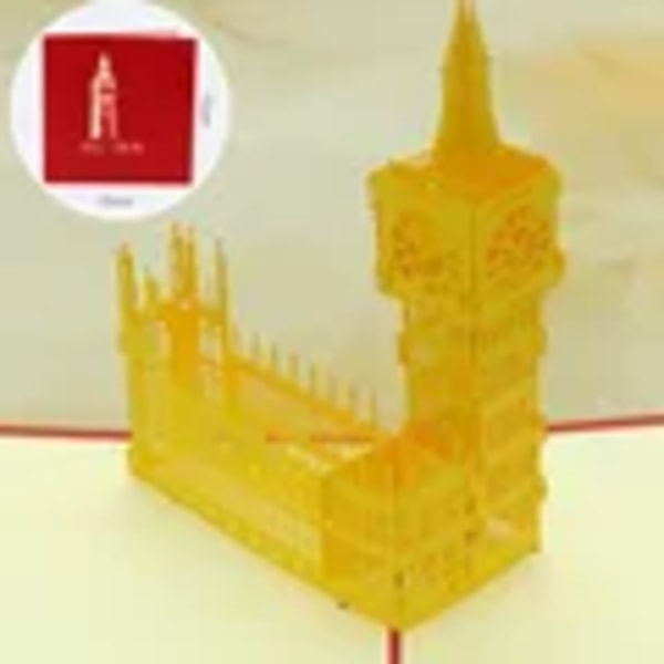 3D Pop Up Fødselsdagskort Laser Cut Invitationer Kort Verdensarkitektur Visitkort Dreng Gaver Hilsenkort Turist Postkort big ben-yellow