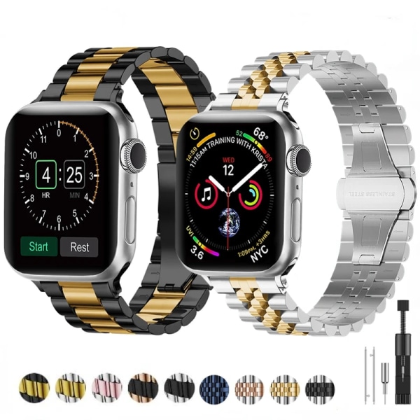 Metallrem För Apple Watch Ultra 49mm 8 7 45mm 41mm rostfritt stål smart watch armband För iwatch 6 5 4 3 SE 44mm 42mm 40mm Black gold iWatch Ultra 49mm