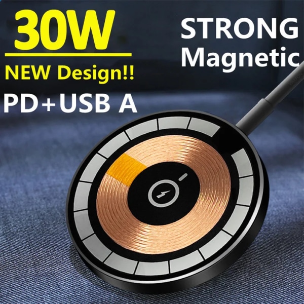 30W magnetisk trådlös laddare för Macsafe iPhone 14 13 12 Pro Max Mini USB A PD Snabb trådlös laddningsplatta Telefonladdare