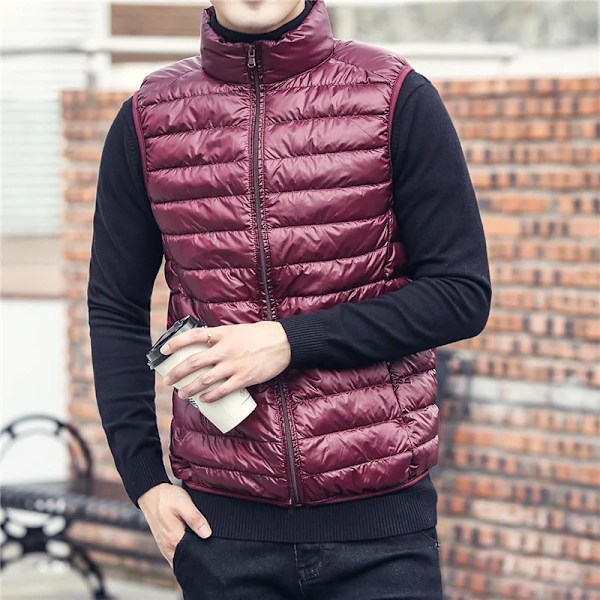 FGKKS Mode Mærke Mænd Ned Vestejakker Ny Vinter Casual Ærmeløs Let Ned And Vestejakker Mand Wine Red Asian Size XXL