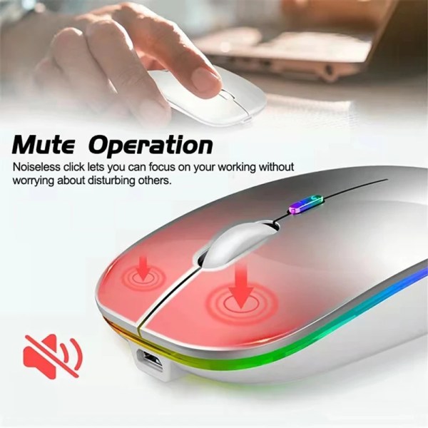 Trådlös LED-mus USB Uppladdningsbar Bluetooth-kompatibel RGB-mus Tyst ergonomisk mus med bakgrundsbelysning för bärbar dator ipad Dual mode-Black