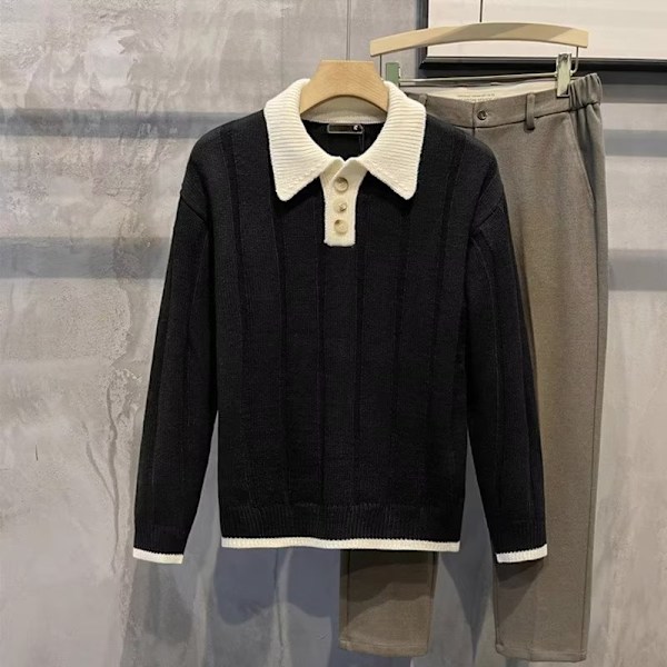 Europeisk Och Amerikansk Kontrast Färg Lapels Knappen Långärmad Tröja Mäns Mild Lyx Retro Dagligen Casual Höstknapp Och Vinter Stickkläder I Topp Green XL