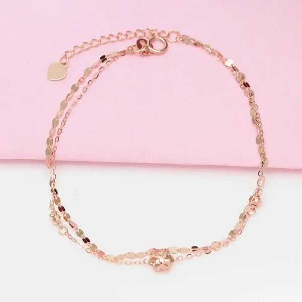 Blommigt Dubbel Armband för Kvinnor Pläterat 14K Roséguld Glittrande Utsökt Nytt i Armband Fest Smycken Rose Gold