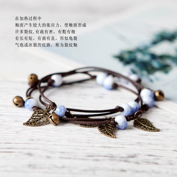 Qingge Jingdezhen Kunstnerisk Mori Style Etnisk Style Bell Leaf Retro Væv Multi-Layer Keramisk Armbånd Kvinde Drunk Imperial Concubine