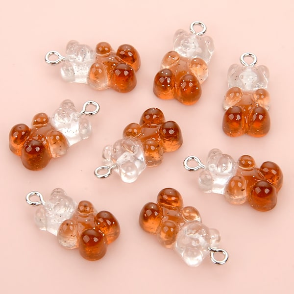 10 stk. slikfarvet gummi mini bjørne charms til smykkefremstilling DIY vedhæng søde øreringe halskæde kreative fund 20x10mm charm bear 7