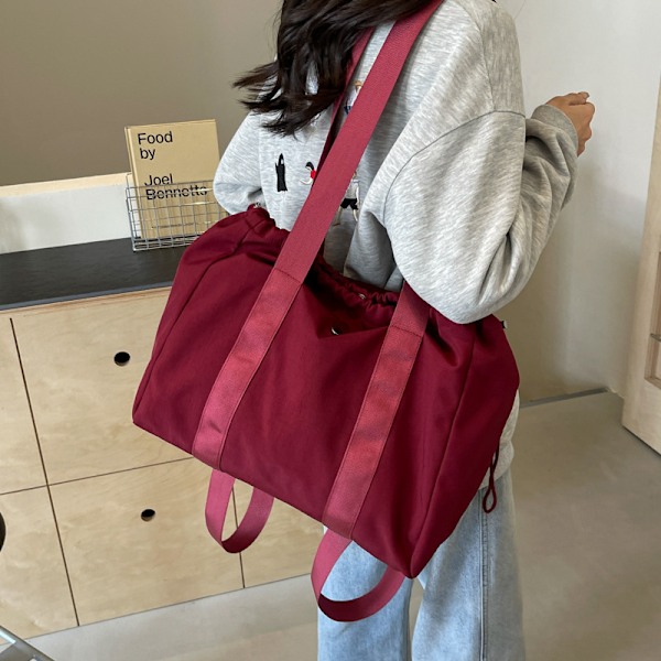 Korean Version Of Simple Leisure Canvas Bag Women 2024 New Trend All-In-One Shoulder Bag Large Capacity Commuter Tote Bag Wine Red