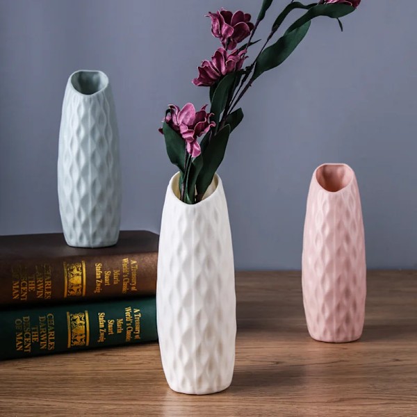 Modern Vas i Plast för Blommor, Nordisk Stil, Dekoration för Hemmet, Imitation Keramik Blomkruka style6 pink