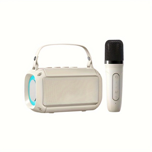 Kinglucky T33 karaokemaskin, mini bärbar trådlös karaoke-högtalare, med 2 trådlösa mikrofoner och färgade lampor White 1mic