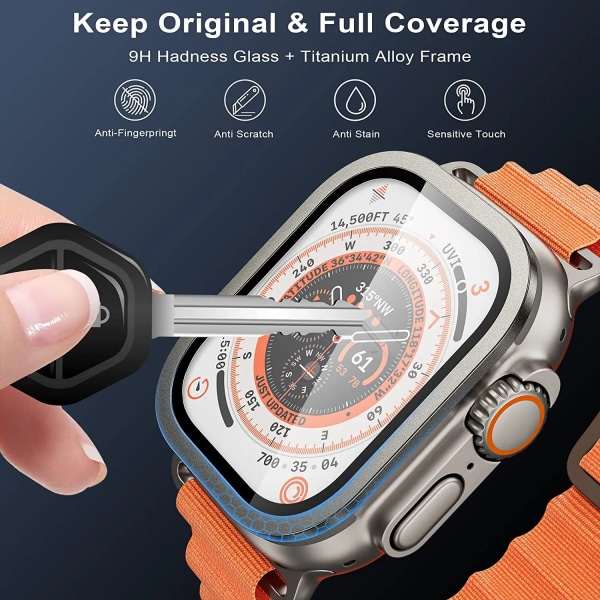 Skärmskydd för Apple Watch Ultra 49mm Tillbehör Metallstötfångare+härdat glas Cover HD iWatch Ultra 49 mm Orange For Ultra 49mm