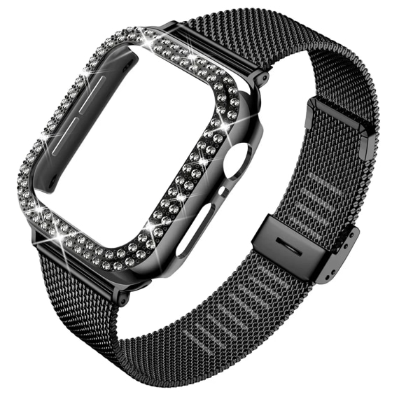 Case+ metallrem för iWatch Band Ultra 2 Armband i rostfritt stål för Apple Watch 9 8 7 45 mm 44 mm 40 mm 41 mm Series 6 5 4 black Series 9 8 7 41MM