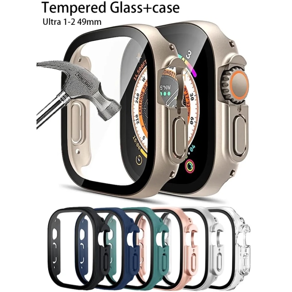 Glas+ case För Apple Watch Ultra 1-2 49mm rem smartwatch PC Bumper+Screen Protector Tempered HD Cover iwatch band Tillbehör Starlight 28 49mm Ultra-Ultra 2