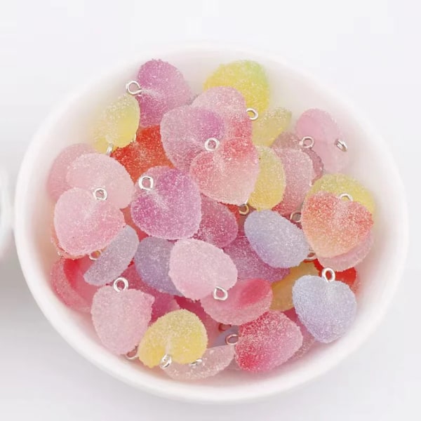 10St 16Mm Simulering Hjärta Shape Soft Candy Söta Charms För Hängande Diy Örhängen Halsband Tillgång Till Smyckena Sökande Skatt 14-10pcs