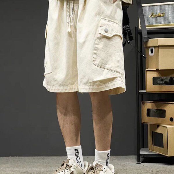 Sommer Plus Størrelse Casual Japansk Mode Mærke Multi-Pocket Arbejdstøj Femte Bukser Tynde Løs Trend Straight Korte Bukser Mode Green 6L