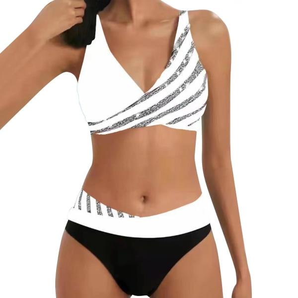 Dambikini delat print Sexiga Hot Diamonds Samla Bikini Baddräkt Sexig och åtsittande Seaside Vacation Badkläder купальник White S