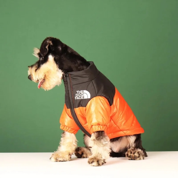 Hund Ansikte Puffer Jacka Kläder Husdjur Valp Huvtröjor Regnrockar Varm och väderbeständig tröja för stor medelstor liten hund Orange M